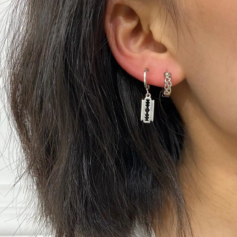 SHIXIN Alloy Exaggeration Earrings Sets Girl Shaver Shape Silver Stud Earrings for Women Fashion Silver Hoop Earrings