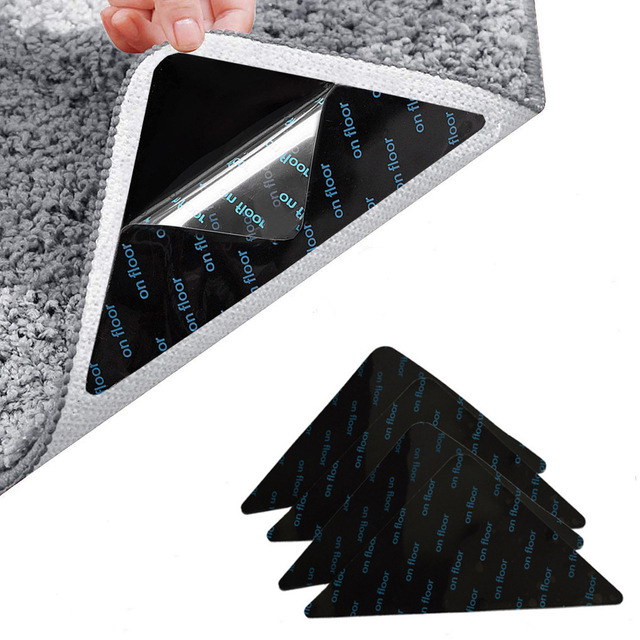 Rug Grippers for Carpet triangle corner shape, Carpet Gripper for Area Rugs, Anti Curling Corner Carpet Renewable Adhesive