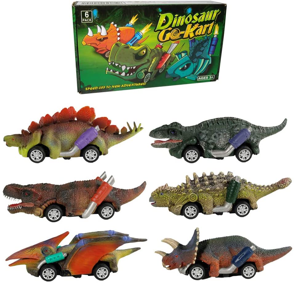 Amazon Hot Sale 6 Pack Dino Toys Boy Toys Age 3 4 5 Dinosaur Toy Pull Back Cars with T-Rex