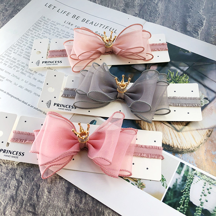 Baby Girl Bows Crown Headband Lace Elastic Princess Headband for Girl Infant Kids Hair Band Accessories
