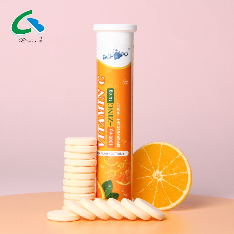 Healthcare supplement enhance Immunity and skin whitening vitamin c plus zinc effervescent tablets