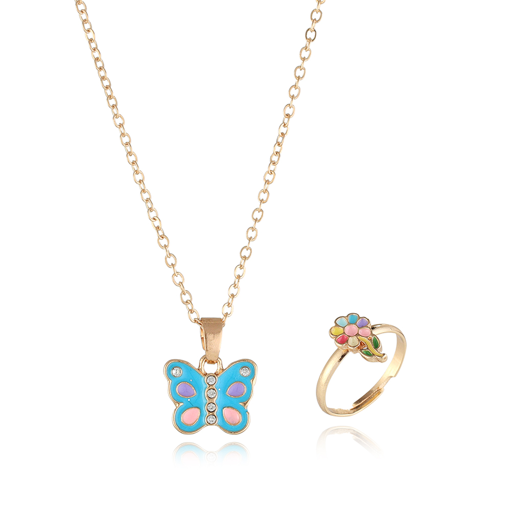 Fashion zinc alloy enameled blue butterfly kids costume jewelry set