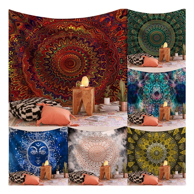 Customized 2021 hot sale Factory decorative Digital Printed hippie bohemian trippy large mandala tapestry wall hanging blanket