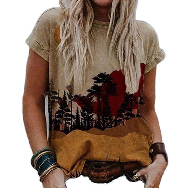 2021summer shirts custom printing short sleeve vintage t shirt women's round neck t-shirts