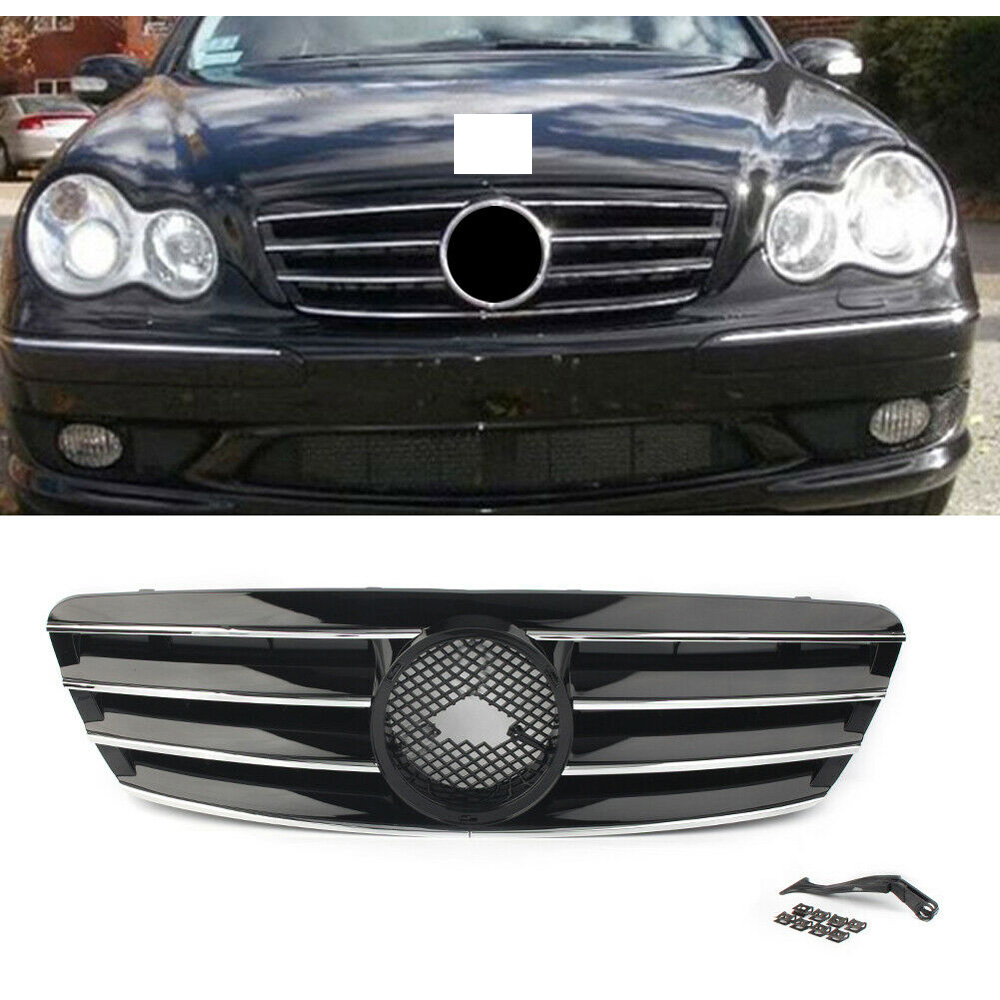 Решетки для передней решетки Mercedes Benz C class W203, хромированные, черные, 2000-2006