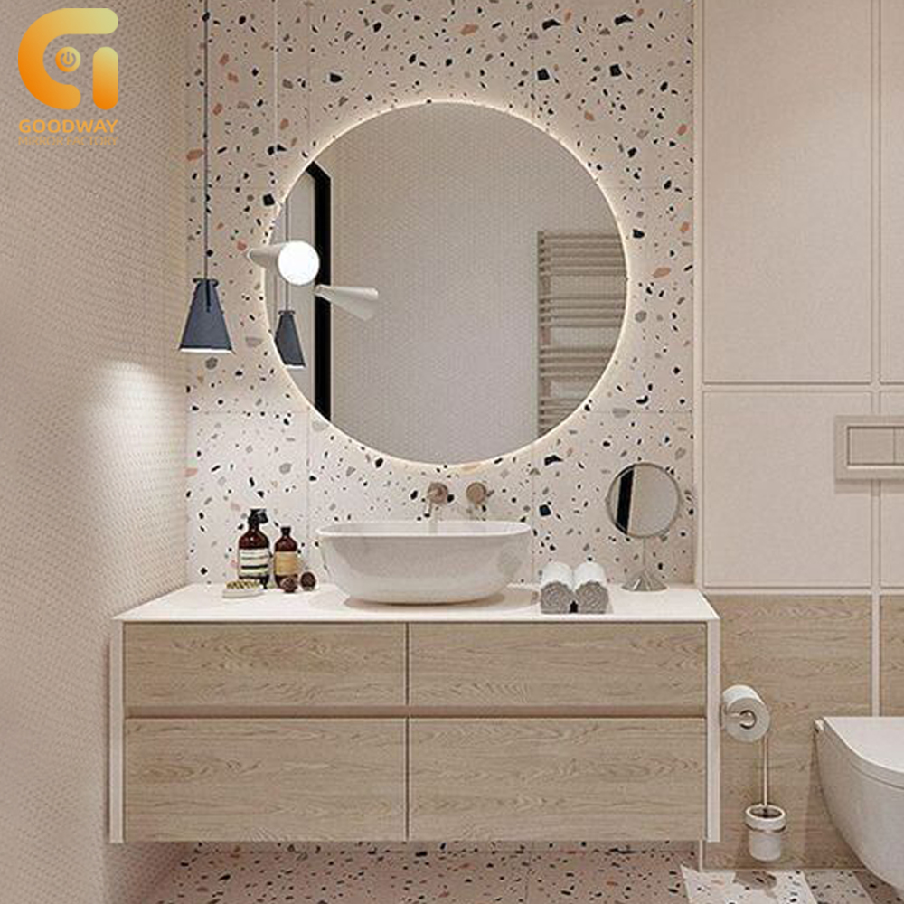Custom design luxury LED light bedroom decoration antifog vanity oval bathroom mirror wall light black mirror