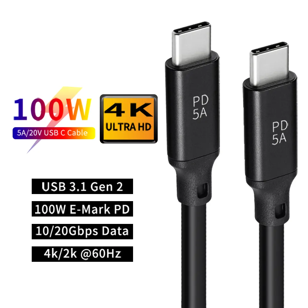Amazon Hot USB 3.1 USB C to type C PD 100W 5A 10GB Gen 2 fast charging data type C cable for phone Laptop