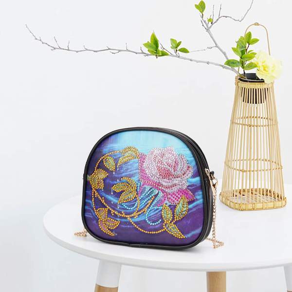 N-AA333 DIY Flower Special Shape Diamond Painting Leather Chain Shoulder Bag Clutch