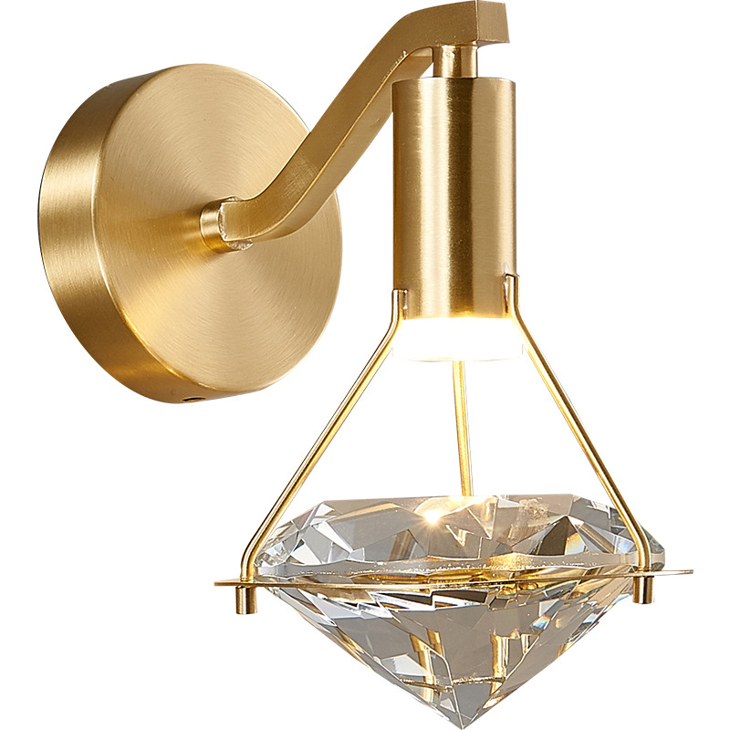 Diamond shape modern luxury K9 crystal desk night reading wall mounted sconce lamps led hotel bedside gold wall light