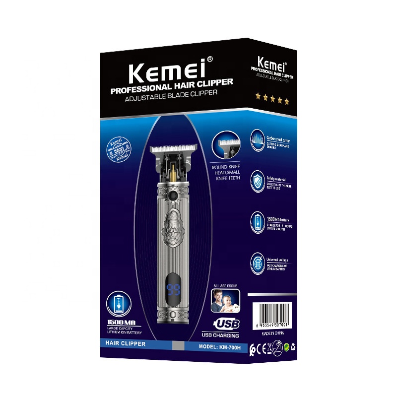Kemei-700H USB перезаряжаемые электрические машинки для стрижки волос с ЖК-дисплеем, профессиональный мощный триммер для волос для парикмахерской, серебристый