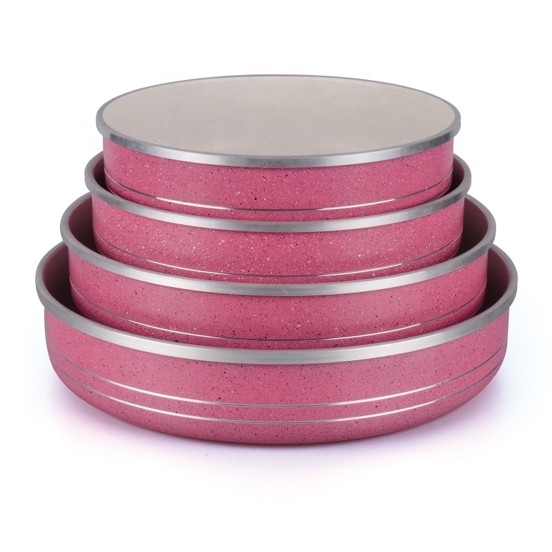 china wholesale kitchen 8pcs color ceramic cookware and stock marble round bakeware set with nonstick coating