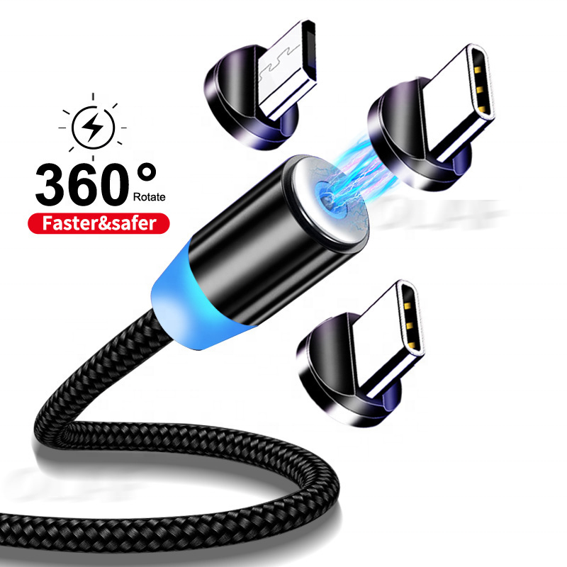 Best Sell Round shape Magnetic USB 3 in 1 Fast Charging Cable Magnet Charger Cable With Type-C Micro lOS For Phone Smart Watch