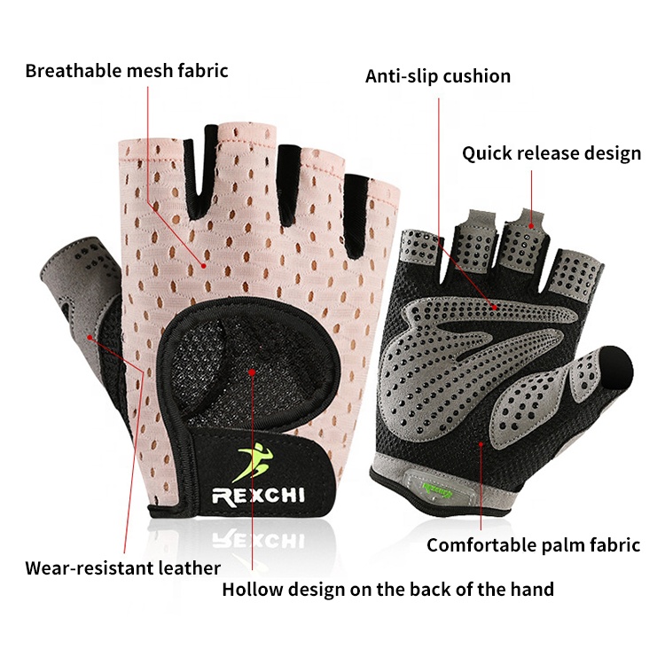 REXCHI XG27 Weight Lifting With Wrist Support Personalized Glove Gym Training Fingerless Bodybuilding Workout Cross Fit Gloves