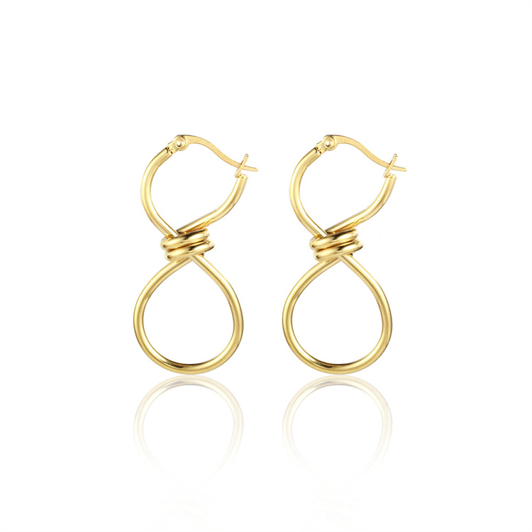 Dainty trendy women earrings 2021 stainless steel luck number 8 rope wire gold plated earring