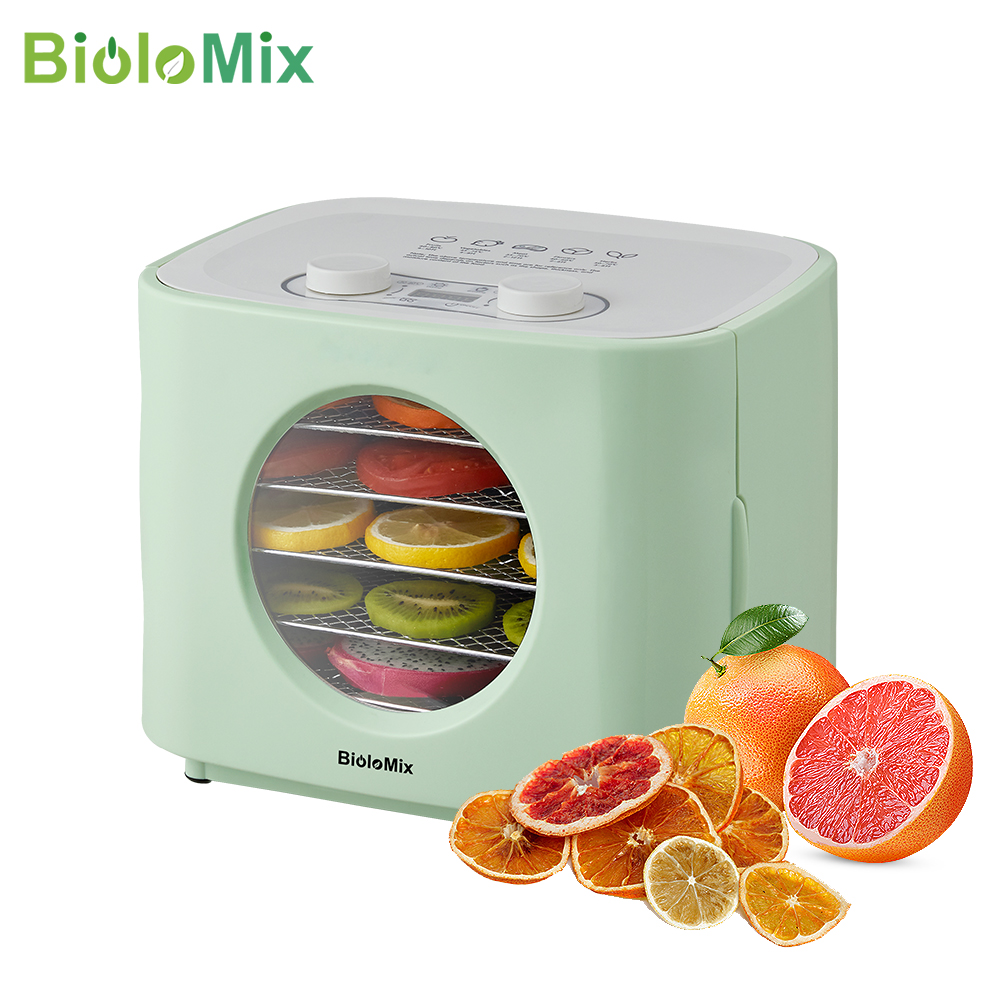 BioloMix без бисфенола А, 5 металлических лотков, Дегидратор для продуктов, сушилка для фруктов с цифровым светодиодным дисплеем для сушки джерки, трав, мяса, овощей