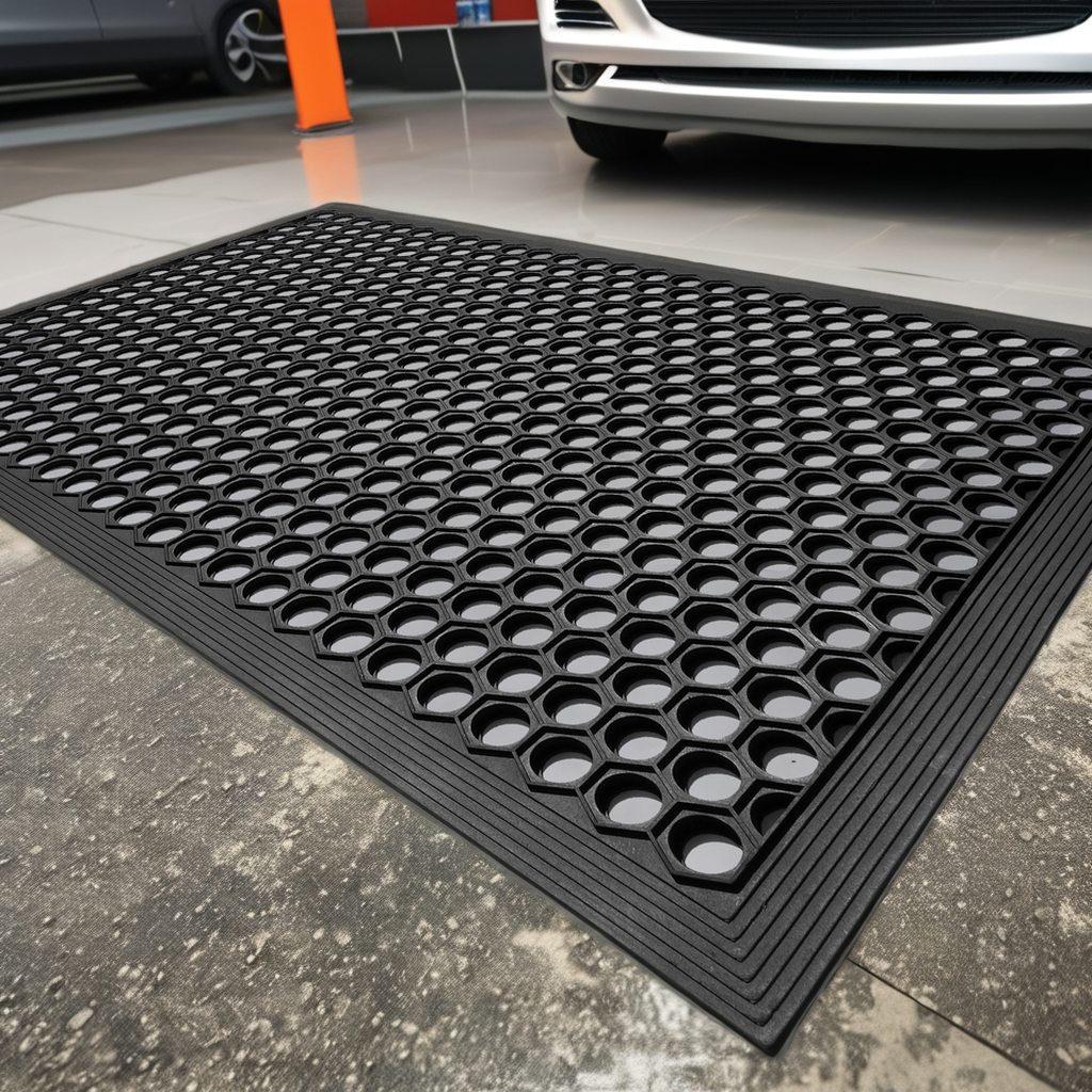 Black Anti-Fatigue Rubber Door Mat for Outdoor Home Use Kitchen Entrance Garage Garden Floor Drainage Mat