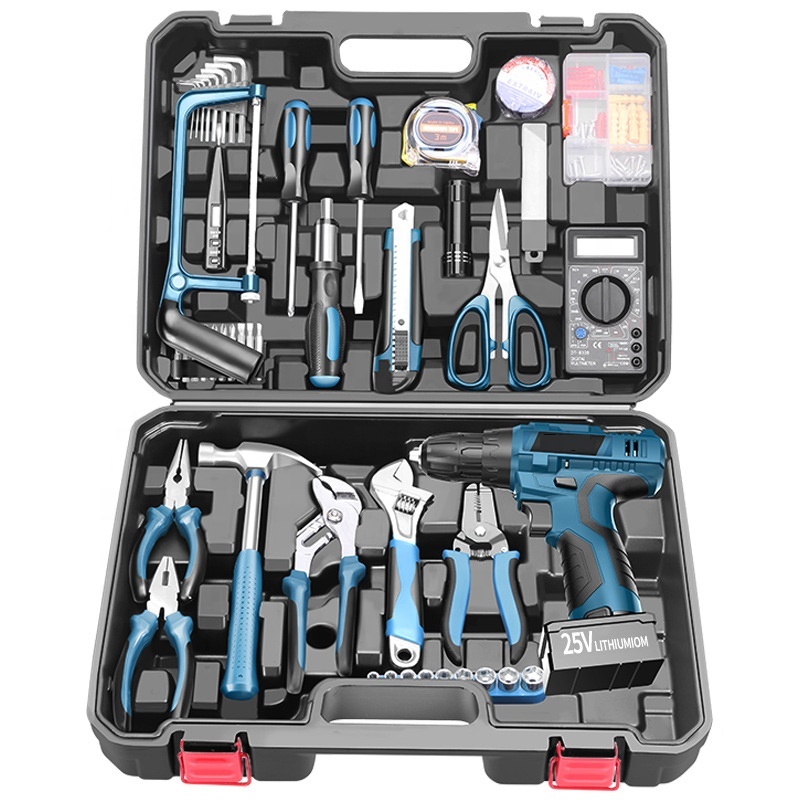 132pcs Cordless Drill Power Hand Tools Kit Set Combo Box Plastic Case Wrench Accessory Kit for DIY Home and Office Repair