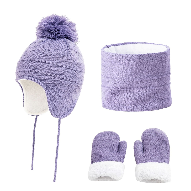 Wholesale Children's Winter Knitting Polar Fleece Hat Scarf Mittens 3 Piece Suit