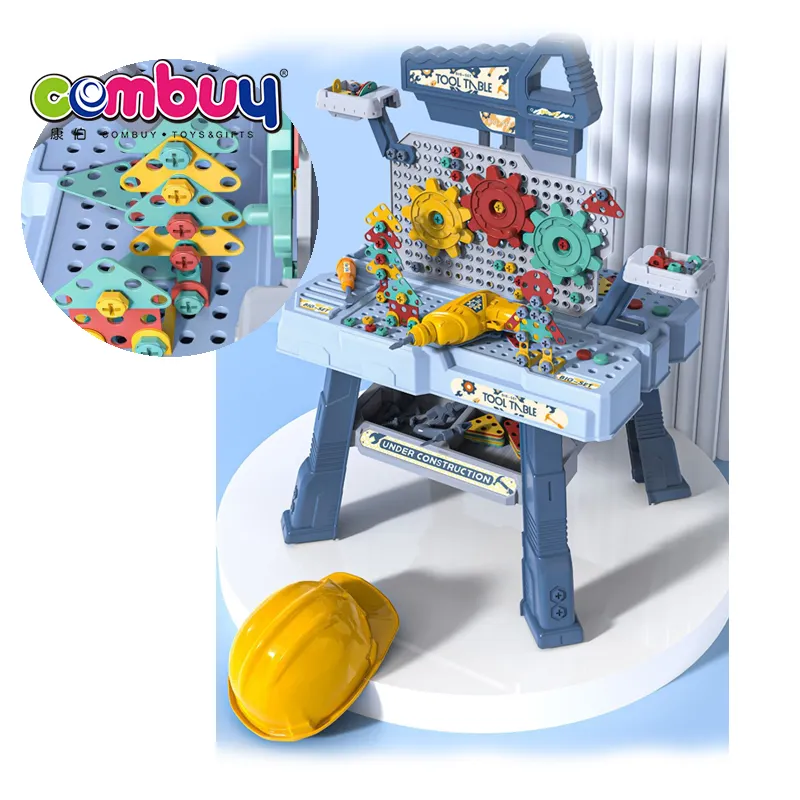Interactive kids diy creative ability double side gear toy tool box table