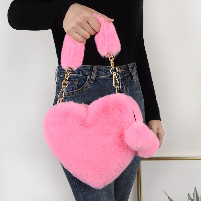 European and American fashion ladies heart-shaped fur handbags faux fur messenger bags fur wallets and handbags