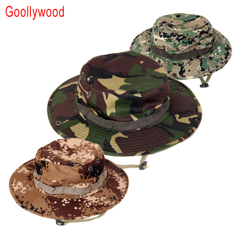 Men's Camouflage Military Tactical Boonie Hat Wide Brim Fishing Hat Cap for Climbing Hunting Shooting Sun Visor Cap