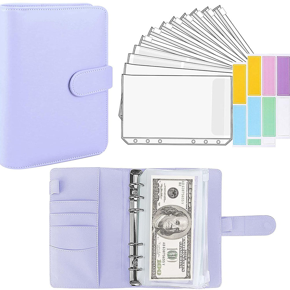 Pocket Zipper Bag PU Loose-leaf Book Cash Budget Handbook Binder Leather A6 Loose Leaf Macaron Notebook