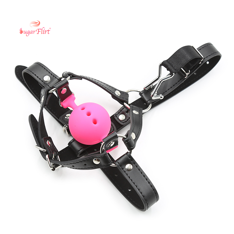 BDSM Couple Sex Toys Adult Flirting Role-Playing Slave Game PVC Harnes Ball Gag With Head Harness Nose Hook