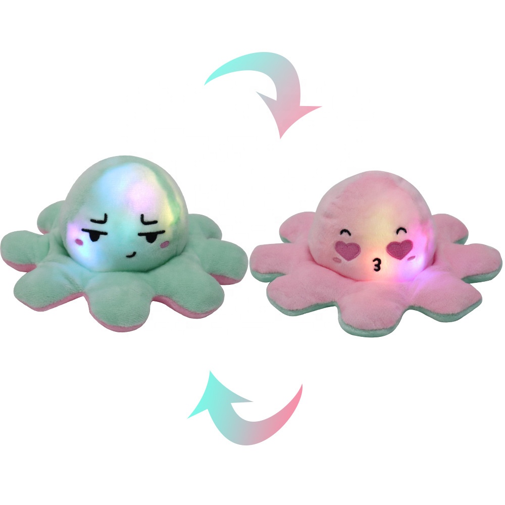 Light octopus doll with music double expression octopus doll multi-color plush toy
