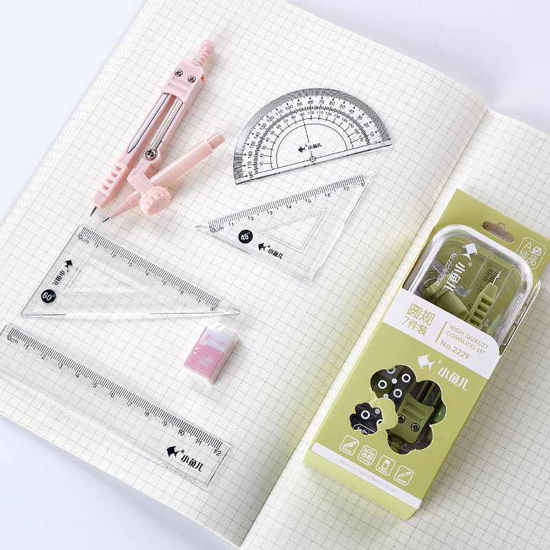 7 Pieces Cute Compass Ruler Set Drawing Compass Student Drafting School&Office Stationary
