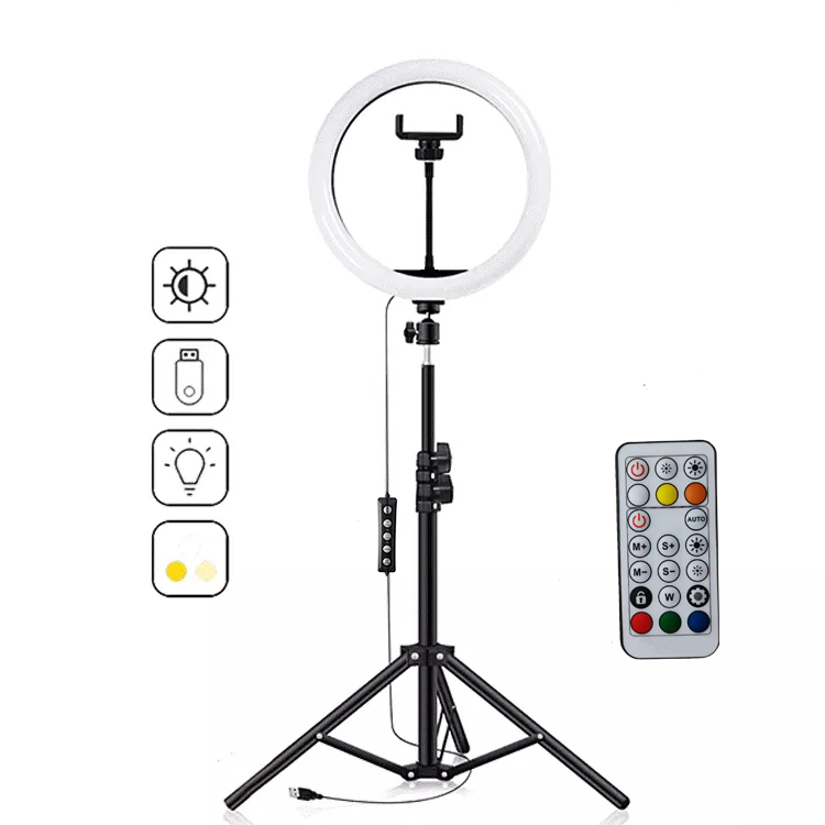 New Arrival Remote Control 10 Inch Led RGB video Ring Light 16 colours RGB Phone Ring Light with Phone Tripod Stand