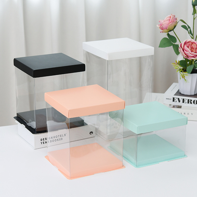 wholesale PET Transparent plastic cake box 4/6/8/10/12/14 inch three-in-one birthday cake packaging box