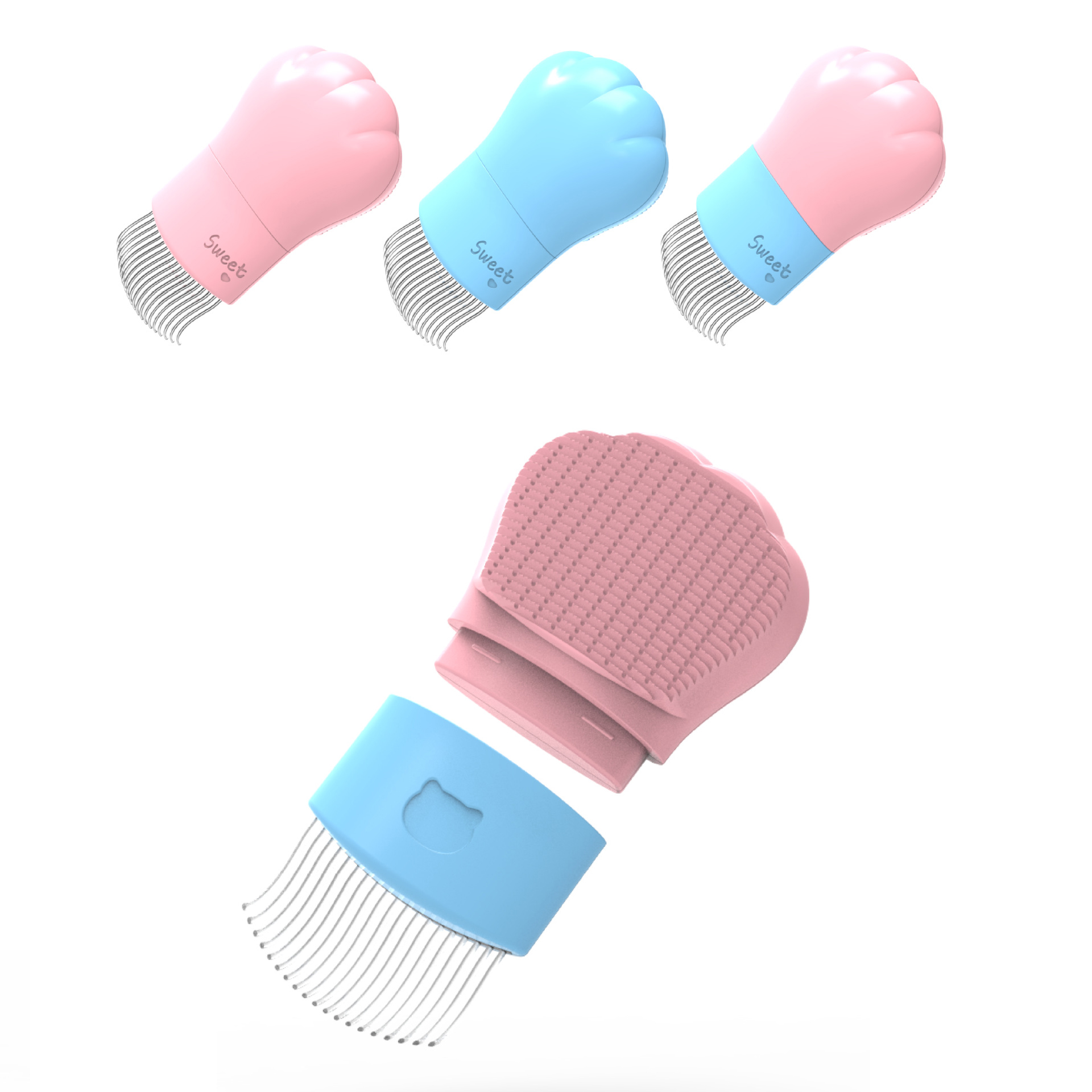 2021 Paw Shaped Detachable Pet Massage Comb 2 in 1 Pet Hair Remover Brush