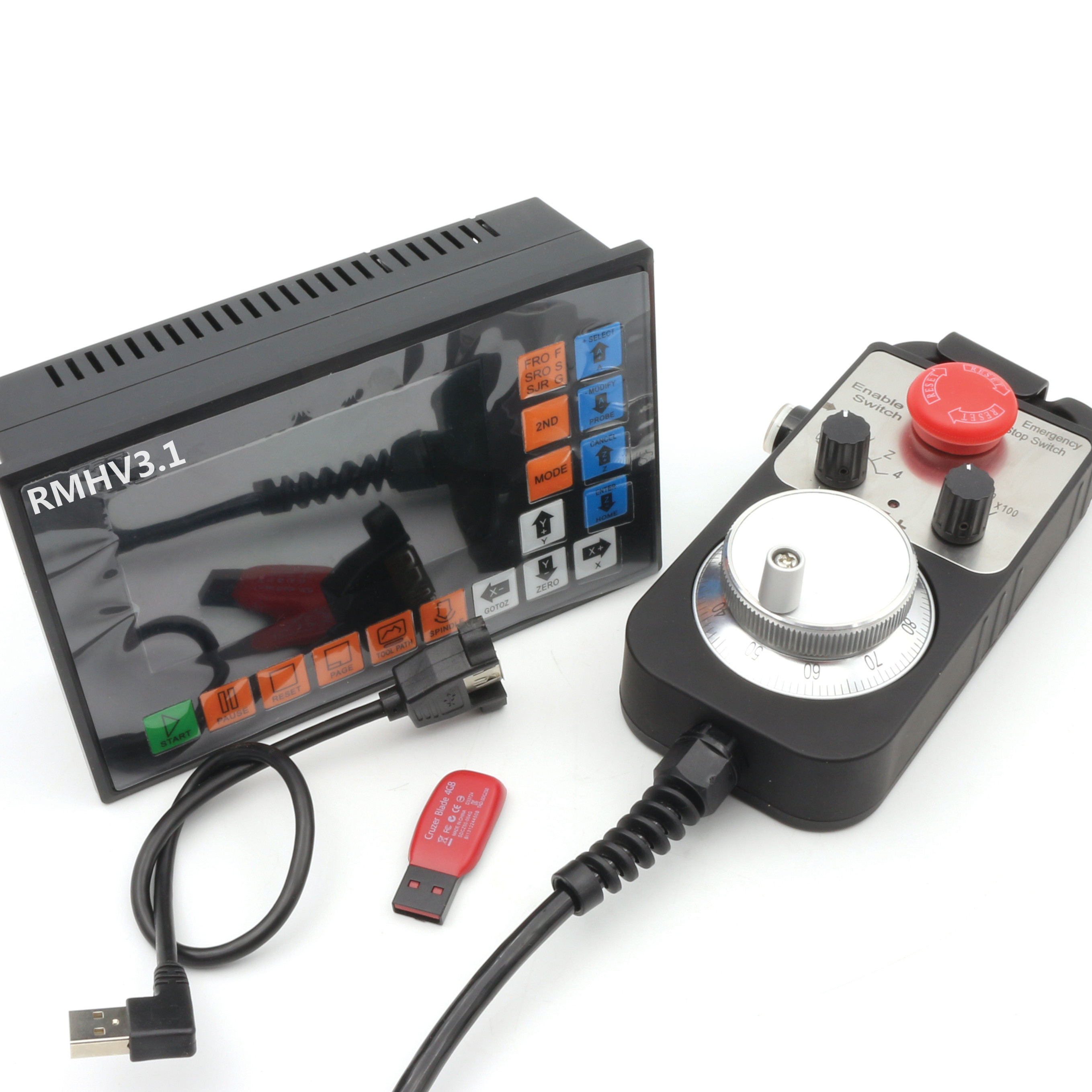 [EU Stock] 4 Axis 500KHz Linkage Offline Motion Controller System PLC Control G code RMHV3.1+100 Pulse Handwheel MPG w/ E-Stop