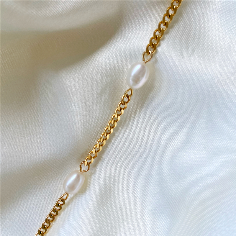 PVD 18k Gold Plated Real Natural Pearl Bracelet Stainless Steel Bracelet Wholesale
