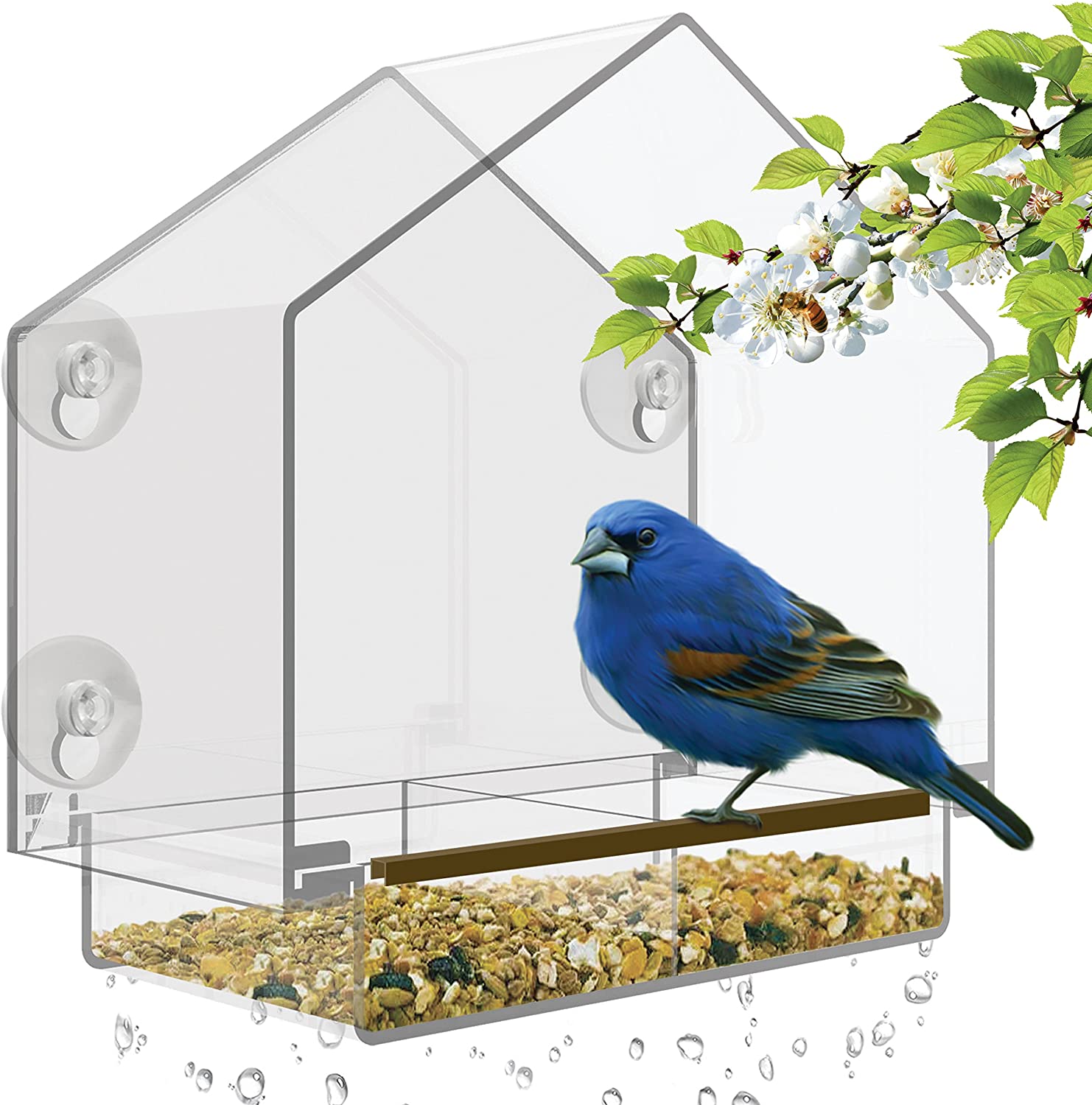 Custom Amazon Hot Sale Large Bird House for Outside Clear Acrylic Window Bird Feeder Removable Sliding Tray with Drain Holes