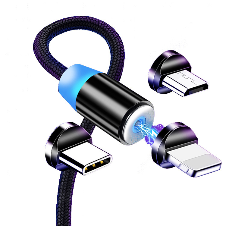 1 м 3 в 1 Магнитный кабель для быстрой зарядки Плетеный USB Магнитный кабель для передачи данных мобильного телефона