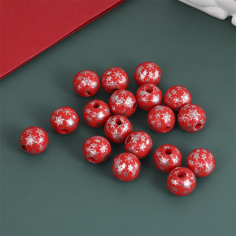 Hobbyworker Christmas Snowflake Print Flower Wood Beads for DIY Handmade Bracelet Necklace Jewelry Making Accessories B0287