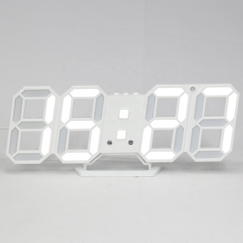 KH-CL076 офисное украшение для дома настольный стол современные цифровые 3D белые светодиодные настенные часы светящиеся цифры