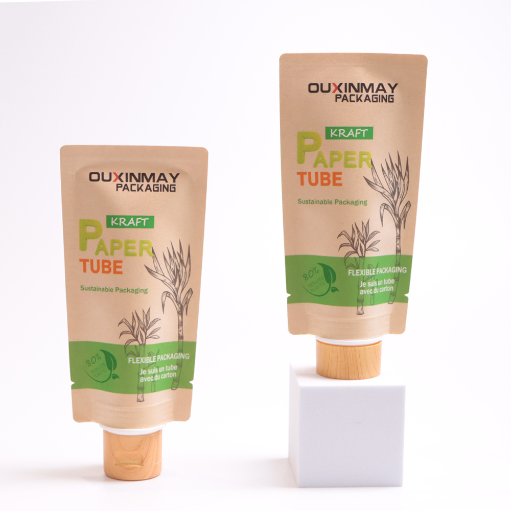 2024 Ouxinmay Custom BIO Kraft Paper Refillable Hand Cream Lotion Squeeze Cosmetic Containers Soft Plastic Empty Tube Wholesale
