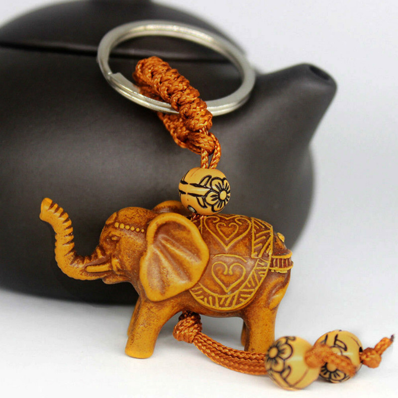1 PCS Elephant Key chain Peach Wood Carving Unique Key Chain To Give Gifts Cute Key chain Stainless Steel