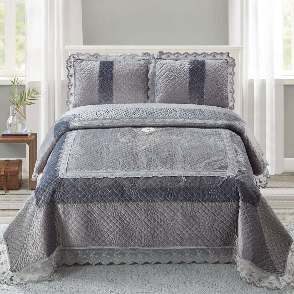 Velvet patchwork Bedspreads 3 piece Quilted Bedspread Quilt Bed Cover with 2 Pillow Shams