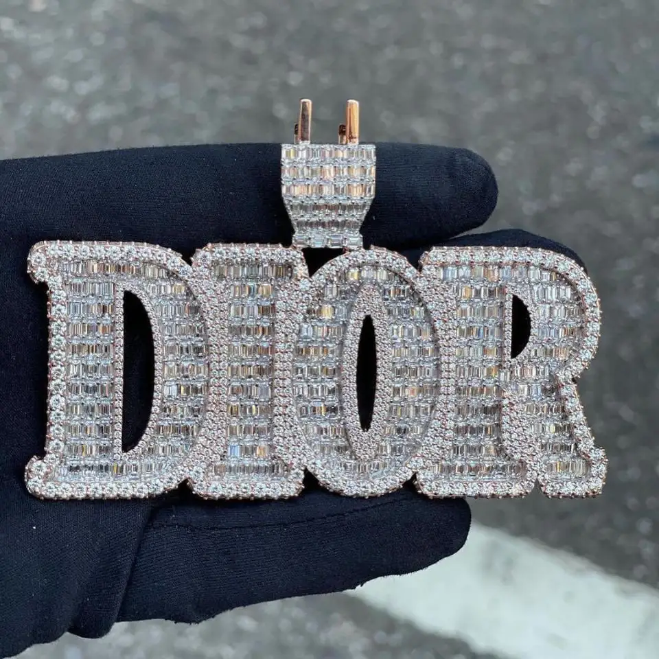 Luxury Custom Logo Pendant Pass Diamond Tester Baguette VVS Moissanite Hip Hop Jewelry Iced Out Letter Name Pendant