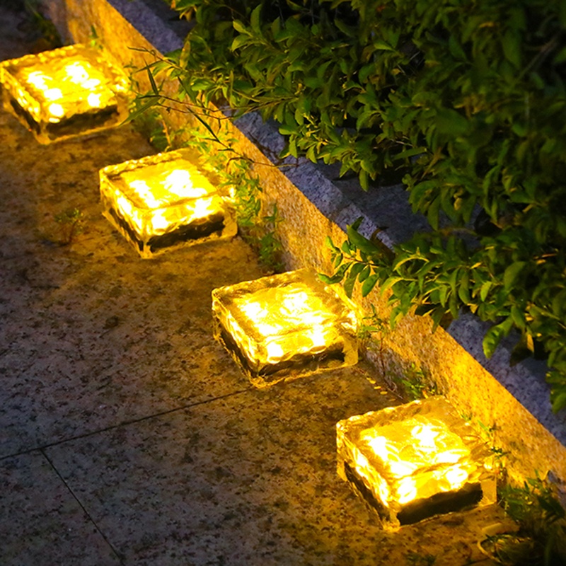 Decorative Ice Brick Shape Paver LED Glass Solar Lamp Lights