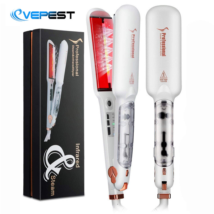Professional Negative Ion Heat Steam Hair Straightener 6 Temperature Gear Ceramic Steam Flat Iron