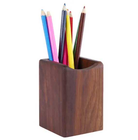 High Quality Wood Office Supplies Pen Cup Square Desktop Pen Holder