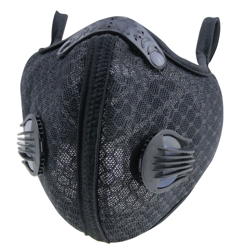 handmade fashion black air mesh fabric breathable cycling sports grid face mask with filter