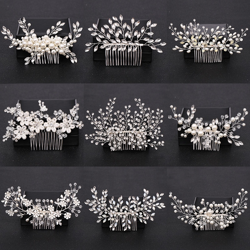 Factory wholesale Silver Color Pearl Crystal Wedding Hair Accessories for Bridal Flower Hair Combs Headpiece Women