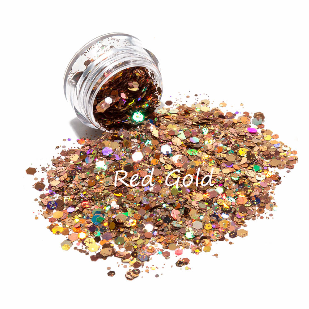 AGG Hot Sell Red Gold Holographic Chunky Mix Body Glitter