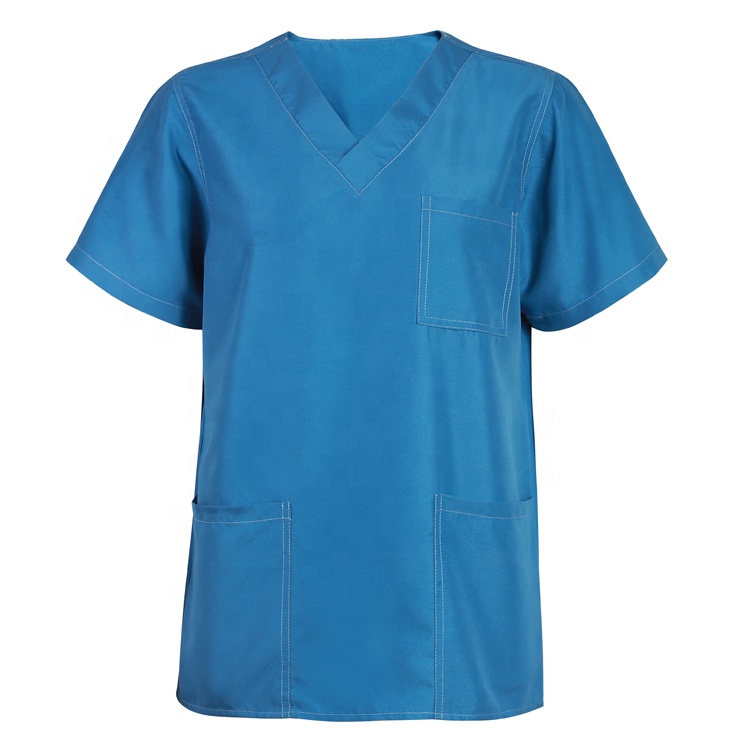 top quality nursing scrubs 3 pockets v-neck scrub tops cotton for female male