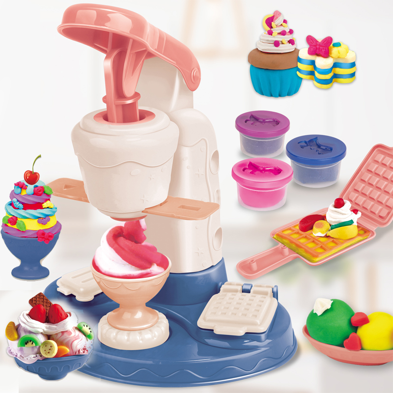 Ice cream machine colorful diy game baby play dough clay modelling toys